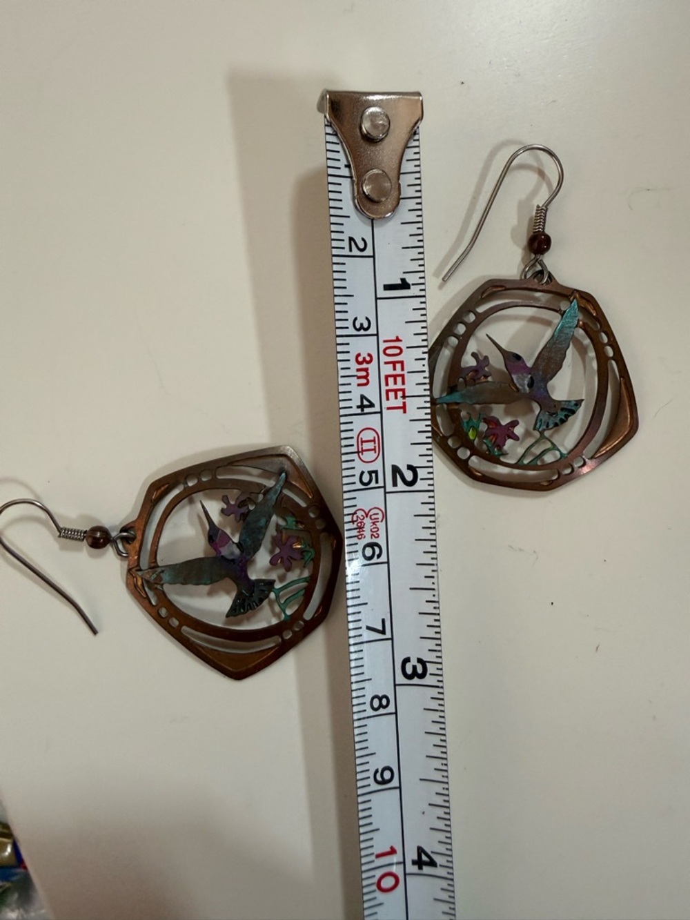Artisan Handmade humming bird mixed metal vintage southwestern earrings - Picture 4 of 13
